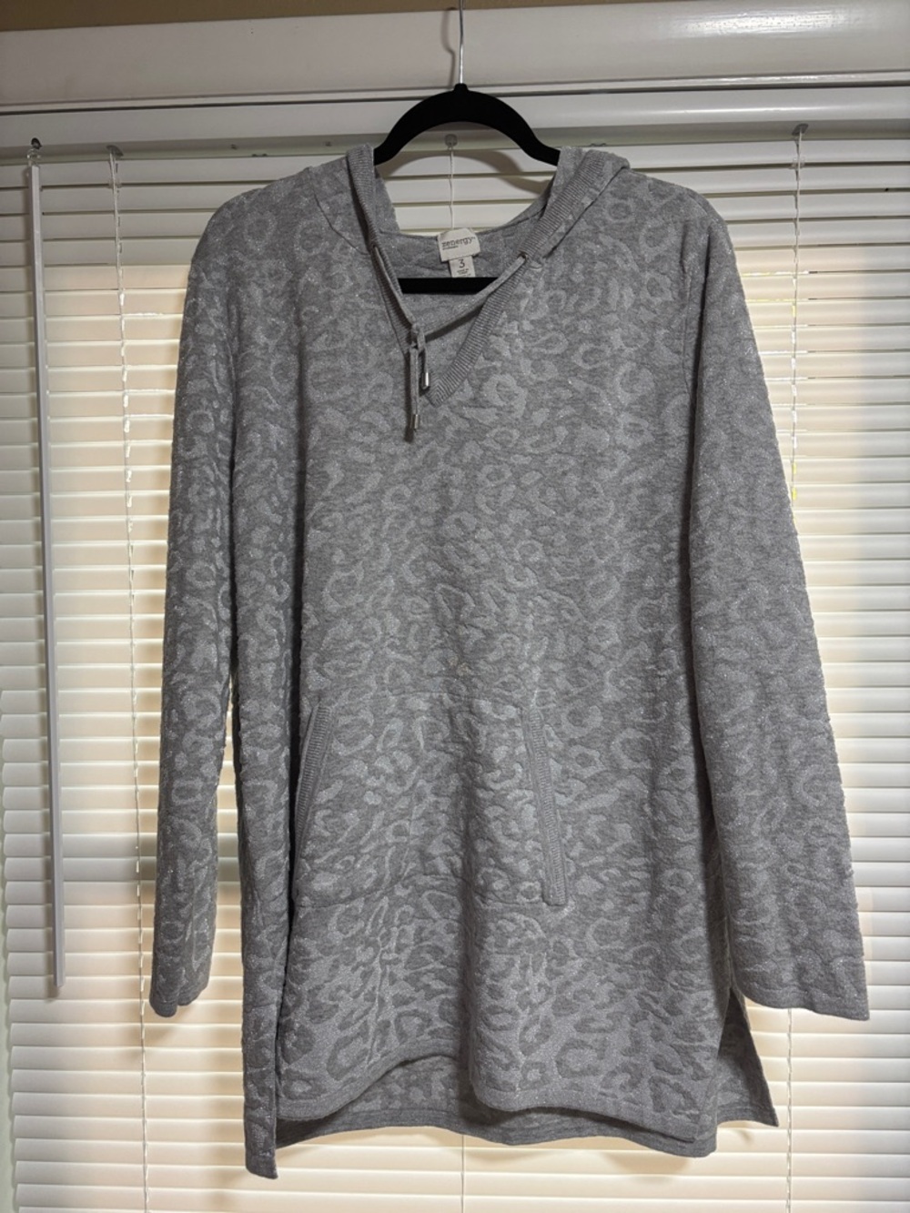 Caslon Gray Leopard-Print Hooded Tunic Sweater